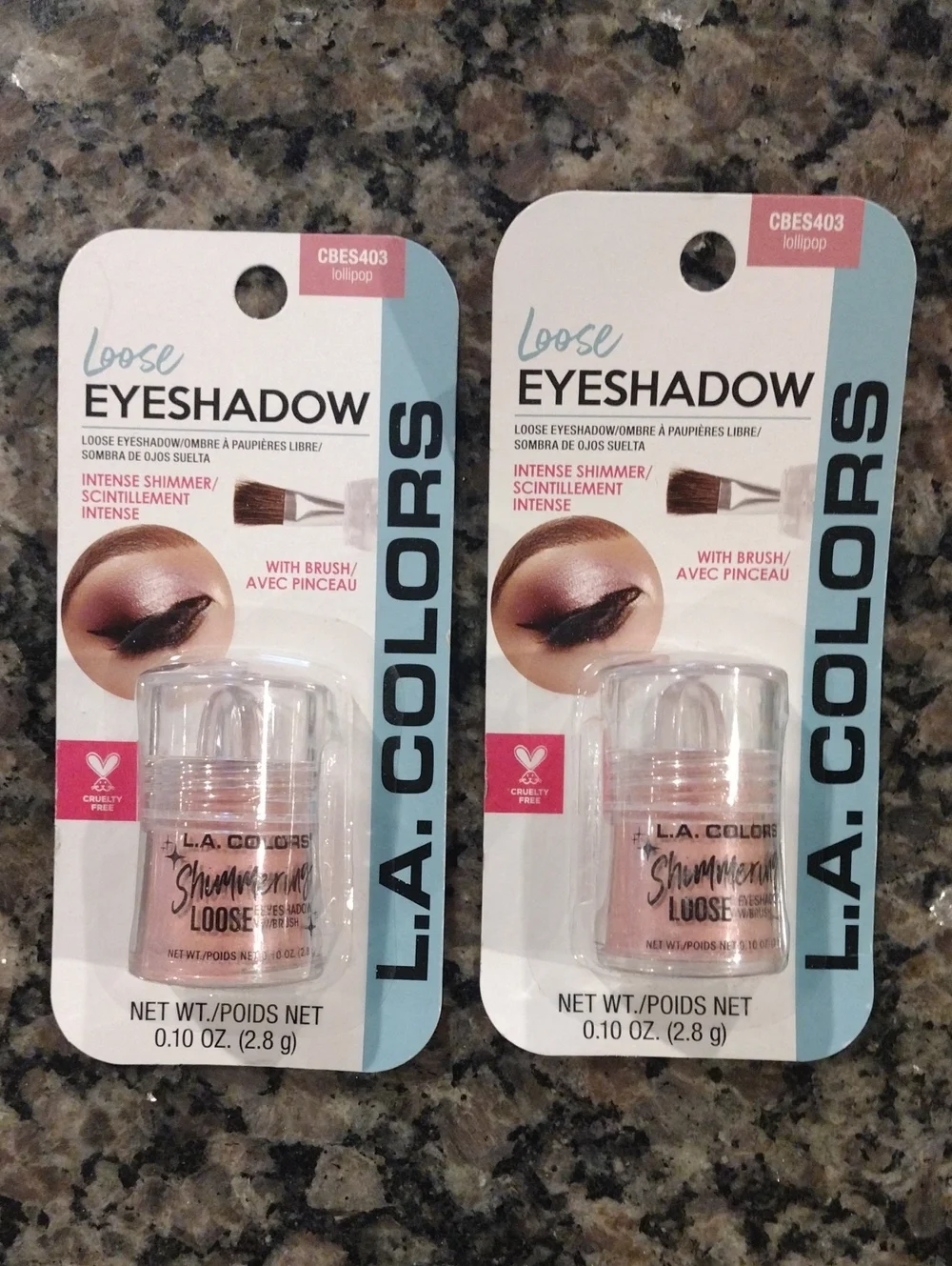 Lot of 2 L.A COLORS Shimmer Loose Eyeshadow both Honey Lollipop Pink 0.10 oz new